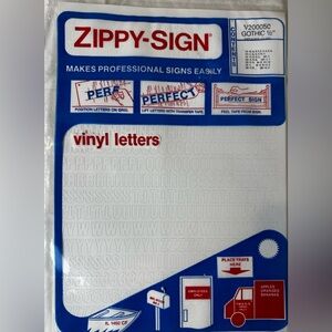 Zippy-Sign Vinyl Letters Gothic White 1/2”